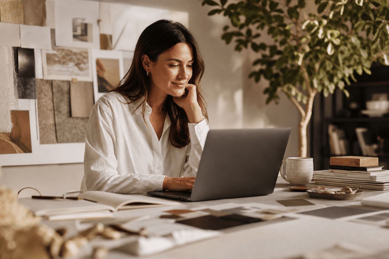 An agency operator reviewing client invoices and project margin on a laptop