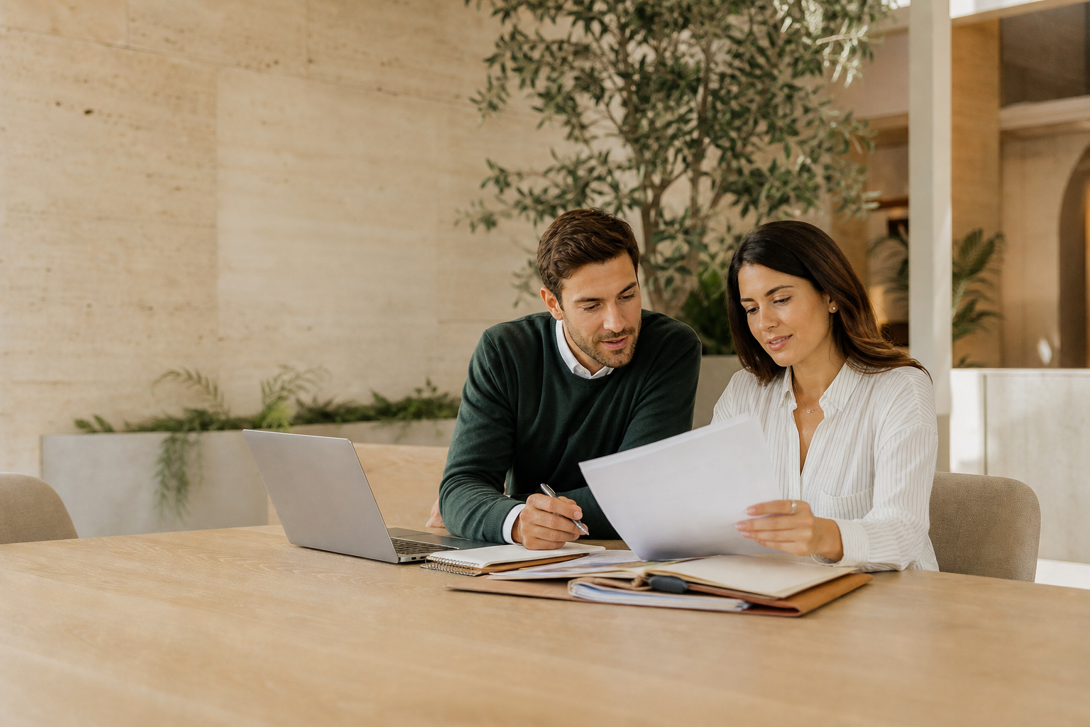 Two colleagues reviewing payables and receivables together
