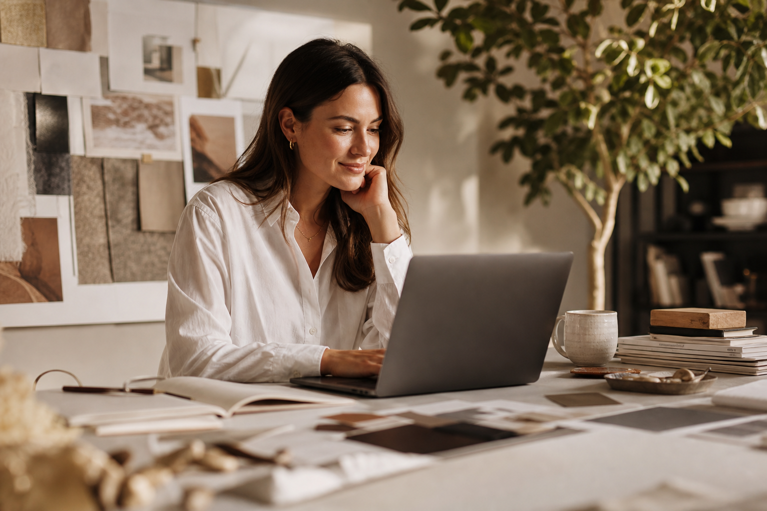An agency operator reviewing client invoices and project margin on a laptop